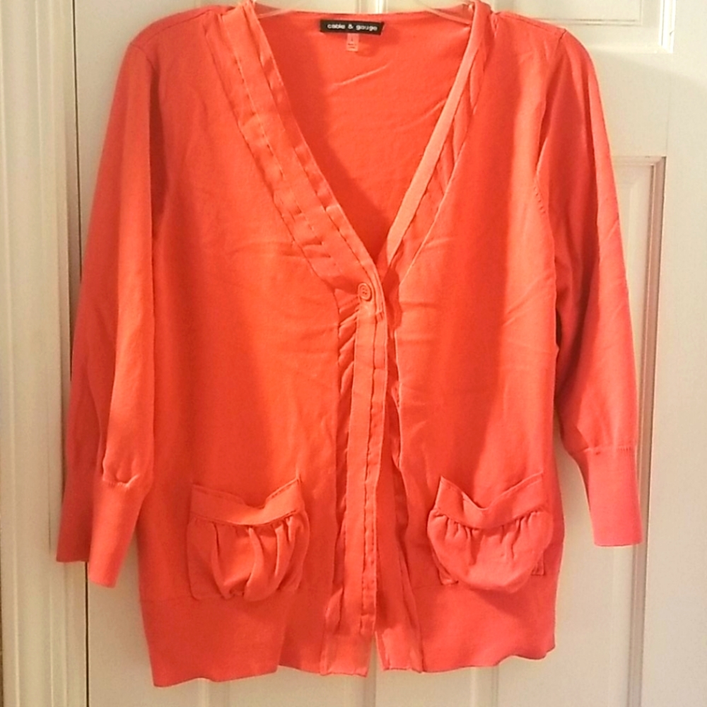 Cable and gauge 3/4 length sleeve sweater